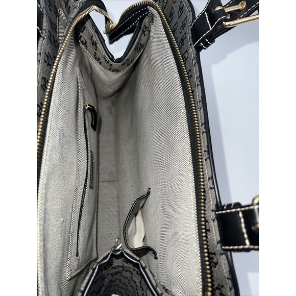 Dooney and Bourke H035C B1 Buckle Satchel Black Trim Grey Purse Canvas Bag EUC - Picture 13 of 14